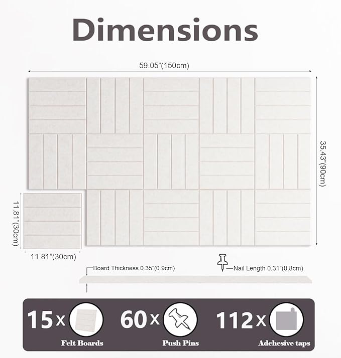 G Gamit Large Felt Wall Tiles Bulletin Board 59”x36”, Large Cork Board - Image 2