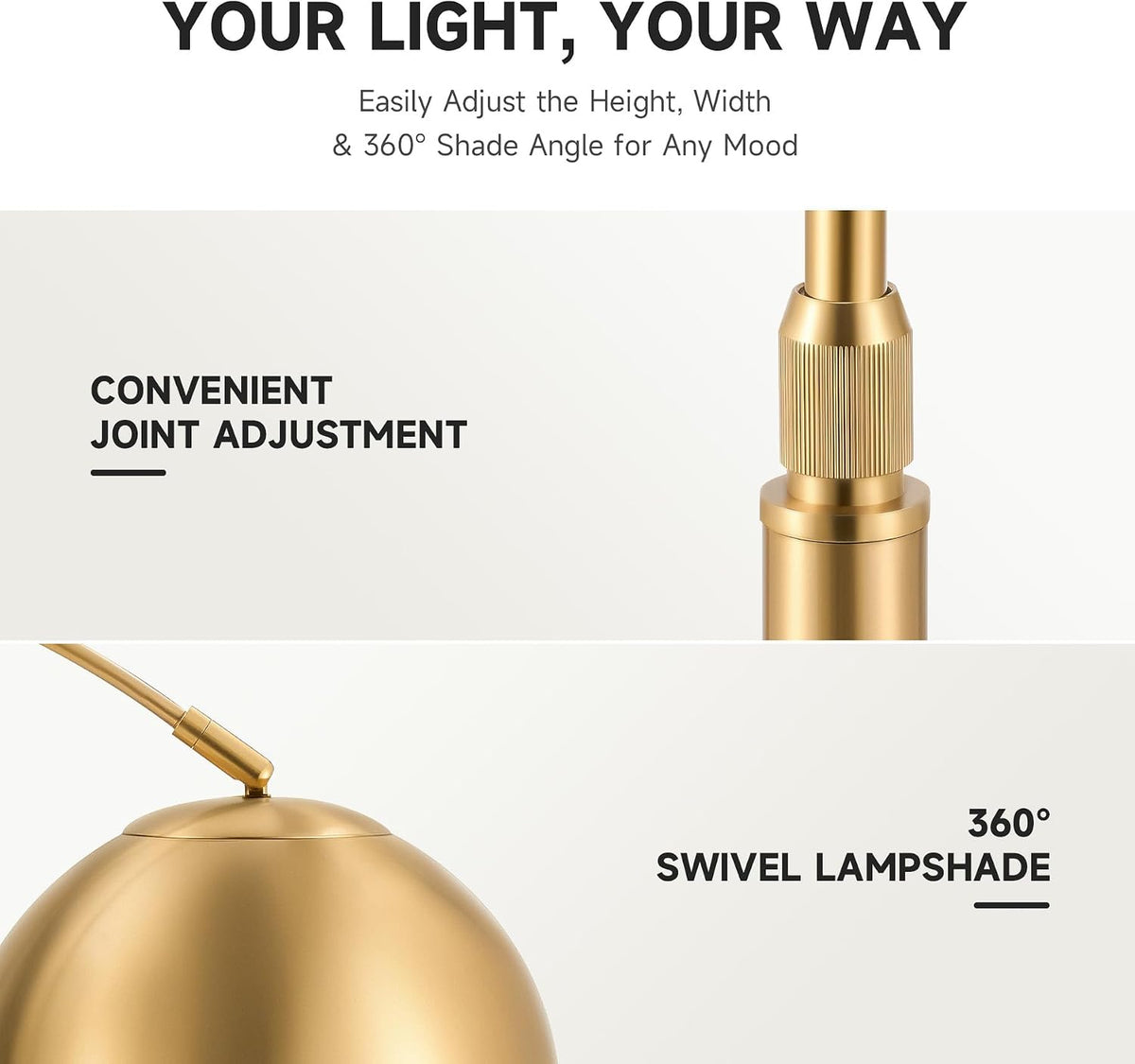 CO-Z 69" Modern Arc Floor Lamp, Gold Standing Light with Adjustable Meta...