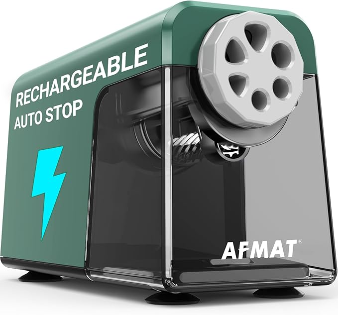 AFMAT 6-Hole Pencil Sharpener for Classroom, Cordless & Rechargeable, Heavy by AFMAT