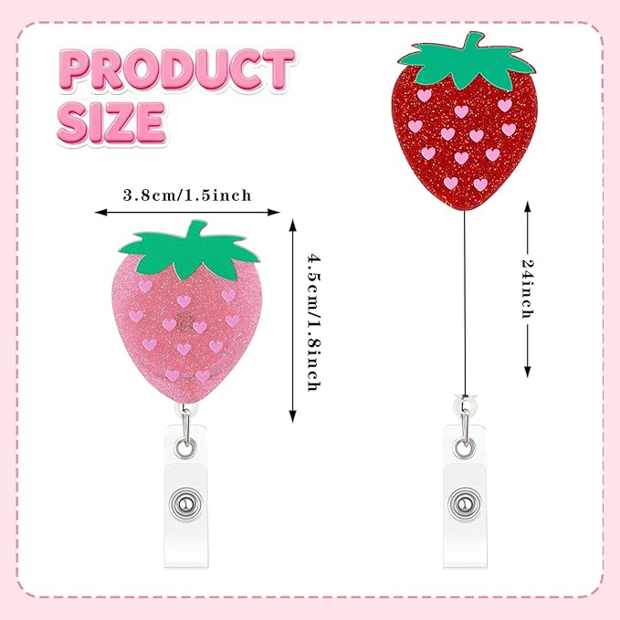 2Pcs Strawberry Badge Reel Retractable Personalized ID Name Badge Holder - Image 2
