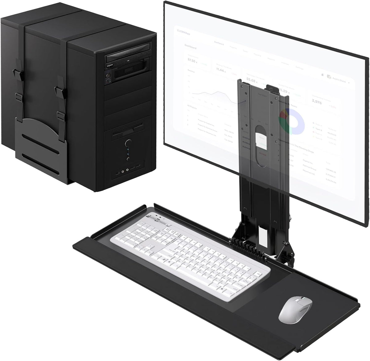 PUTORSEN Monitor and Keyboard Wall Mount with CPU Holder,Fits 32",55 lbs