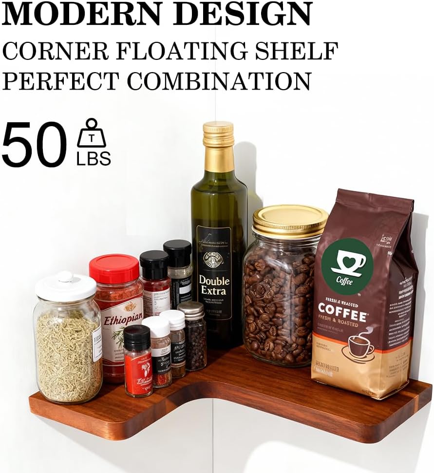 floating corner shelves, wall shelf set of 2, side view