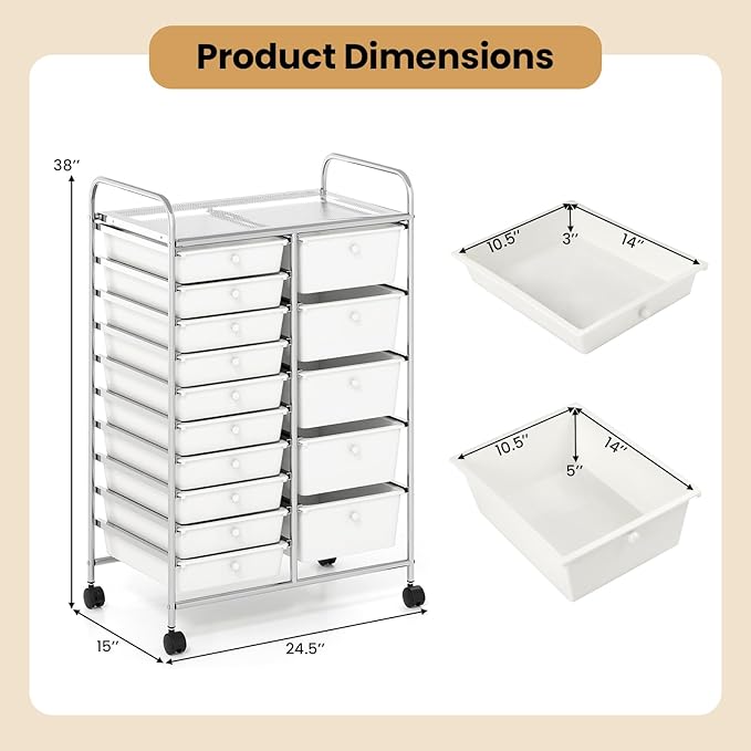 Giantex 15 Drawer Rolling Cart - Image 3
