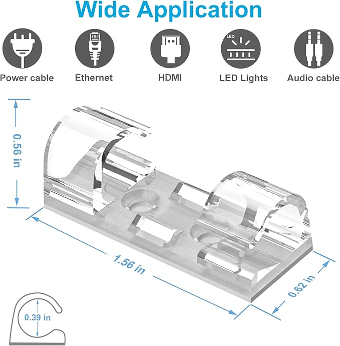 Cable Clips Clear, Heavy Duty Extension Cord Clips Wall, Adhesive Wire Holders - Image 4