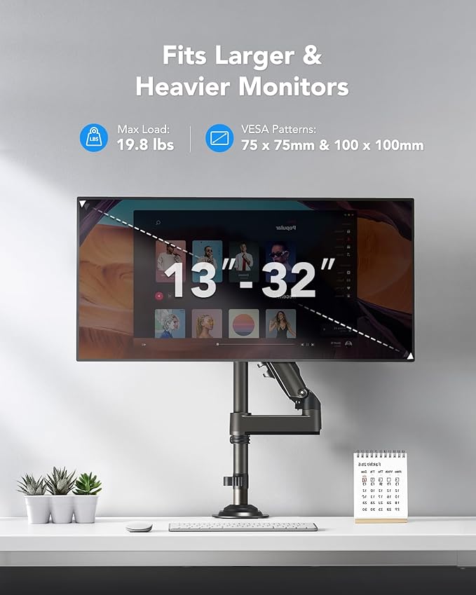 HUANUO Single Monitor Arm for 13-32 inch Screens, Holds 19.8lb, Adjustable - Image 2