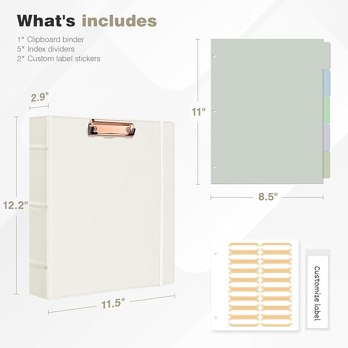 Ospelelf 3 Ring Binders with Clipboard 2 Inch, Leather Clipboard Binder - Image 3