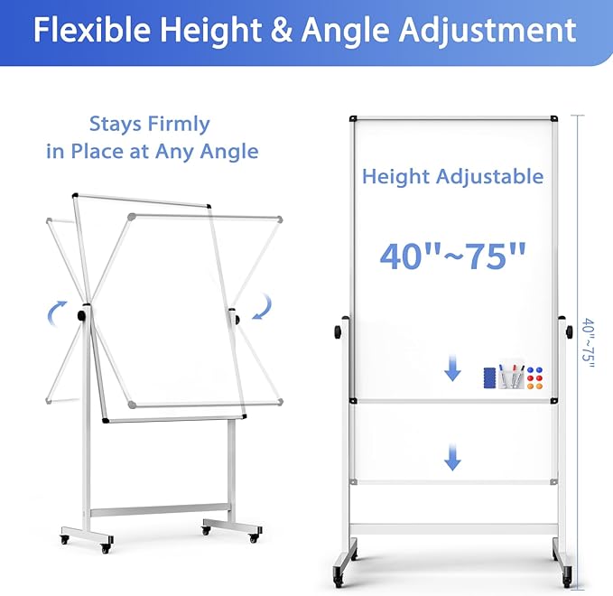 Rolling Whiteboard on Wheels, Double-Sided Magnetic Dry Erase Board - Image 3