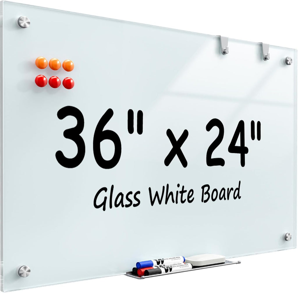 MaxGear Glass Whiteboard Wall Mounted, Frameless Magnetic Dry Erase Board