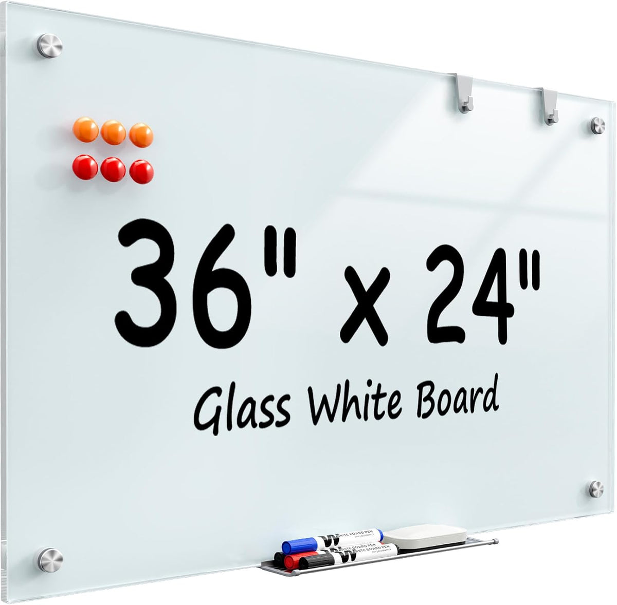 MaxGear Glass Whiteboard Wall Mounted, Frameless Magnetic Dry Erase Board