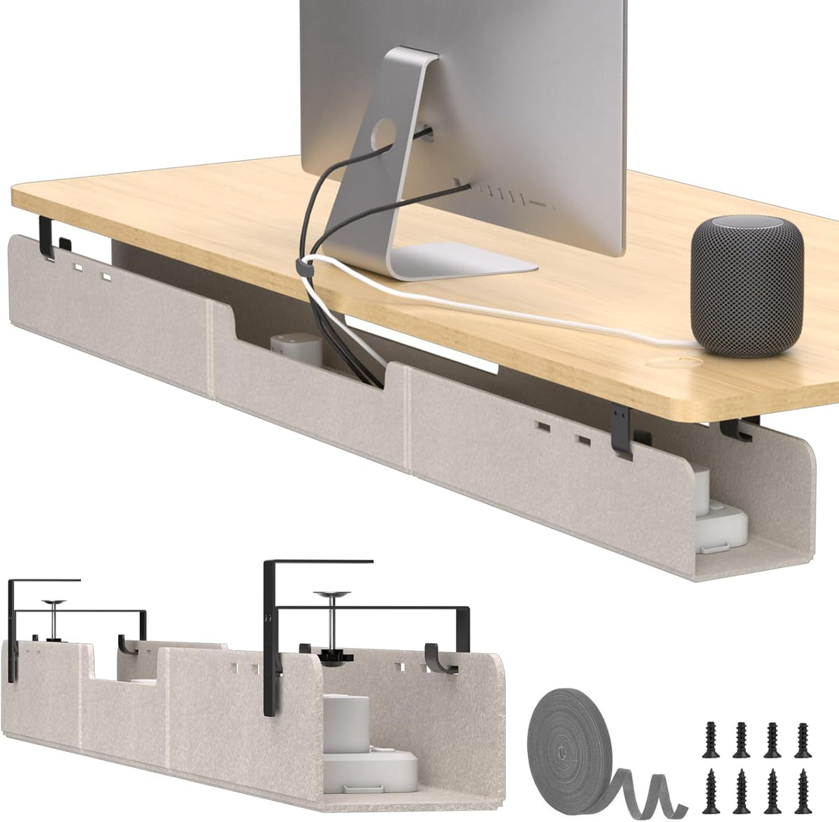 ERGO COLLECT Under Desk Cable Management Tray, No-Drill Upgraded Thickened Felt
