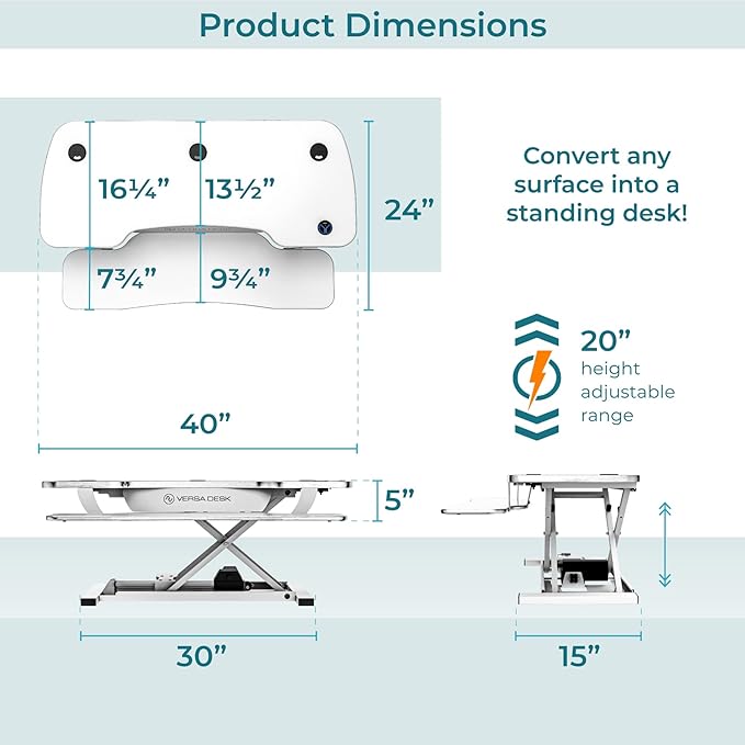 VERSADESK® Electric Standing Desk Converter, 40 Inch Large PowerPro™ Height - Image 4