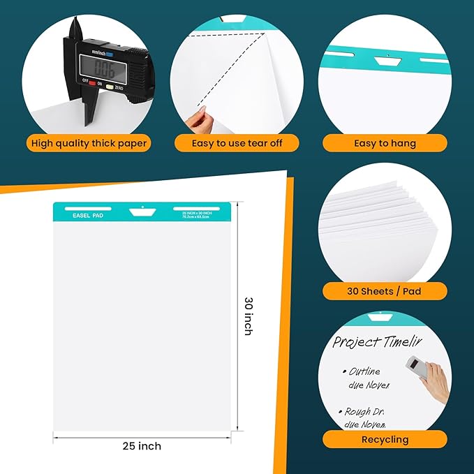OLenyer Sticky Easel Pad, 25 x 30 Inch, 30 Sheets/Pad, 6 Pads/Pack, Flip Chart - Image 6