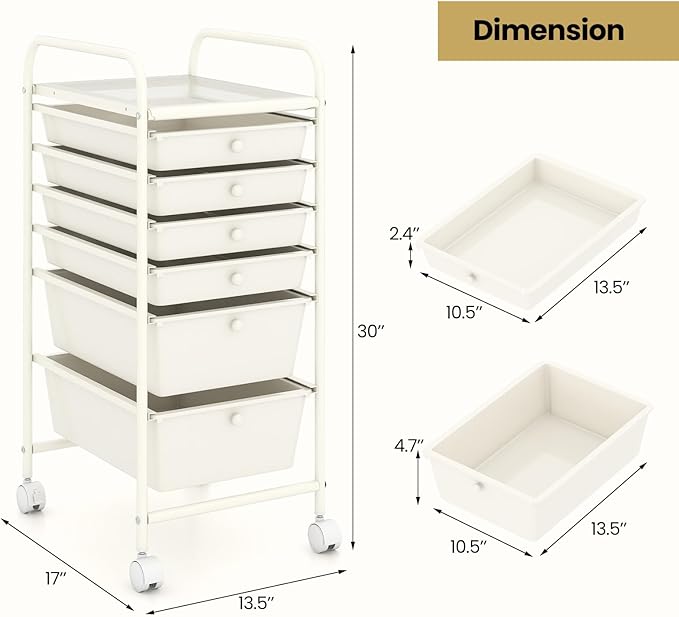 Giantex 6 Storage Drawer Cart Rolling Organizer Cart - Image 3