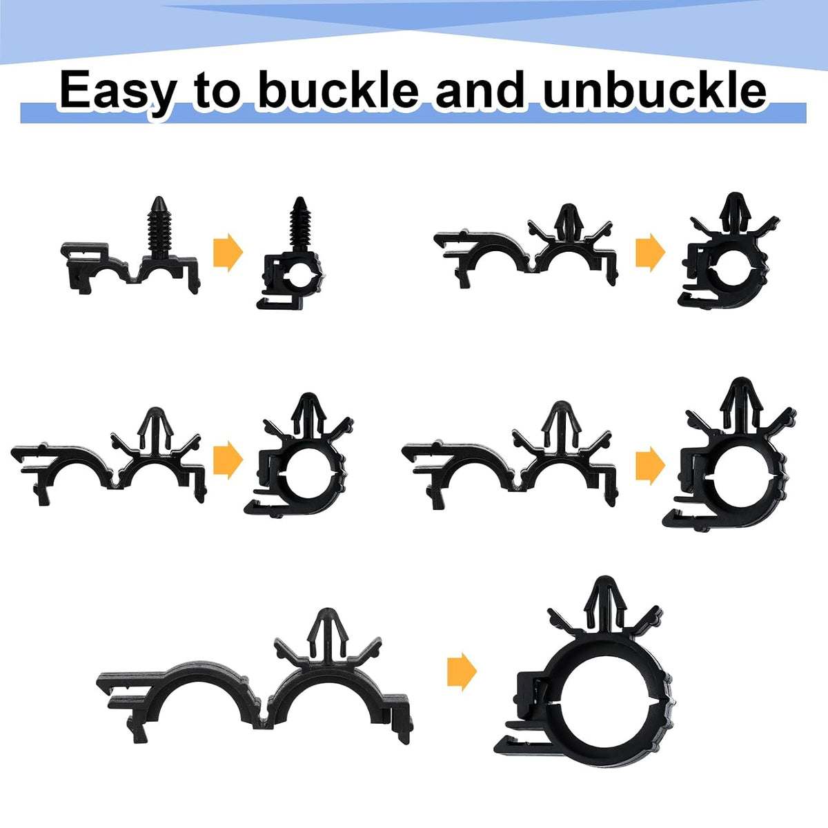 Funnymoom 300 Pcs Wire Loom Routing Clips, 15 Sizes Push Mount for Car