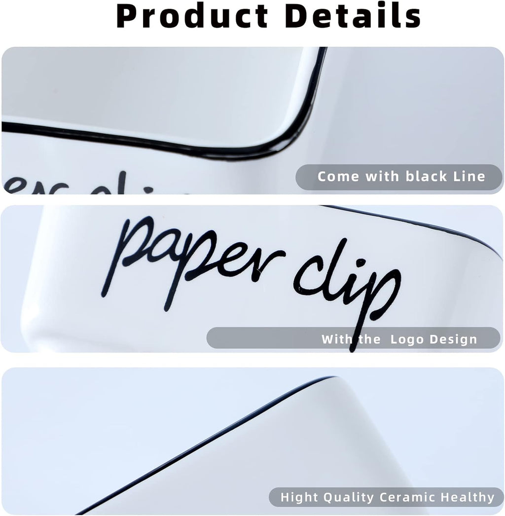 Ceramic Farmhouse Paper Clip Holders for Desk 3.3 Inch, White | Ceramic, farmhouse, 3.3in, white, paper clip holder, desk organizer, durable, easy-clean, non-slip, compact, versatile, cute