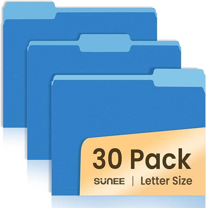SUNEE File Folders, 30 Pack Manilla Folders 8.5 x 11, Colored File Folders Home by SUNEE