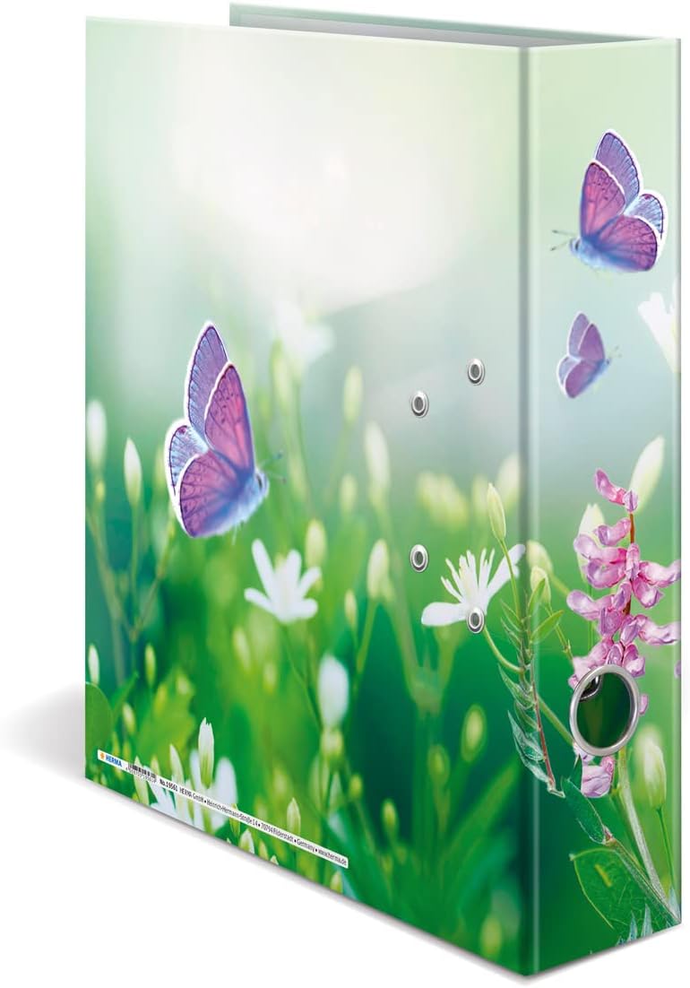 Herma Folder A4 Green Meadow Set, 10 Pieces, 7 cm Wide, Children's Ring Binder with Plant Motif, Colourful Lever Arch File with Inner Print for Boys and Girls