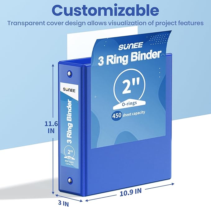 SUNEE 3 Ring Binder 2 Inch 1 Pack, Cobalt Blue - Image 7