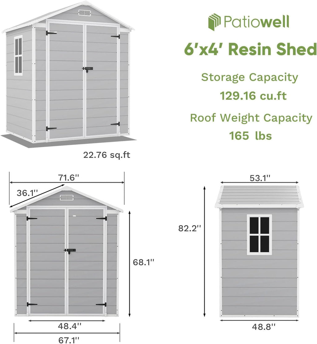 patiowell 6x4 ft resin outdoor storage shed with shown in use
