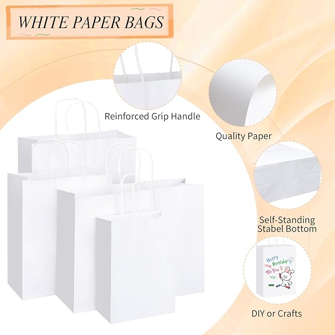 woric 120 PCS White Gift Bags - Image 3
