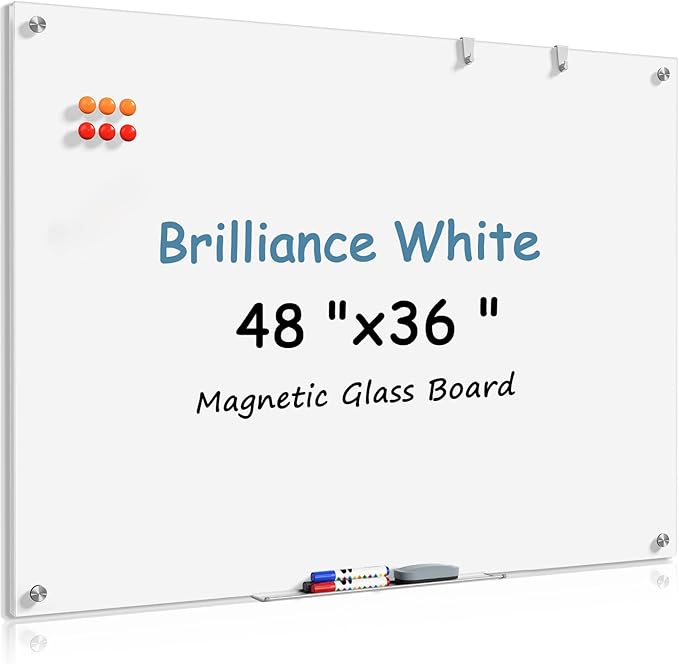 MaxGear Glass Whiteboard Tempered Magnetic Dry Erase Board 48 x 36 Inch Ultra by MaxGear