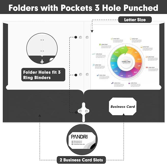 Two Pocket Portfolio Folders, PANDRI 60 Pack 3 Hole Punched 2 Pocket Folders - Image 3