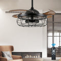 dumaiway 36" retractable ceiling fan, industrial retro caged, main product view