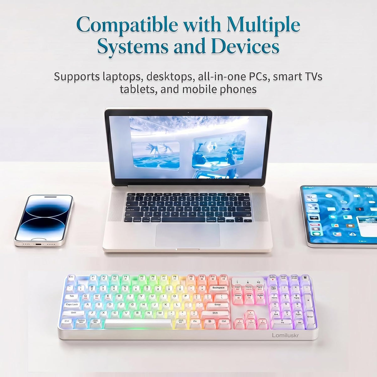 Lomiluskr RGB Arc Wireless Keyboard, BT/2.4G/Wired Tri-Mode, Full Size Crysta...