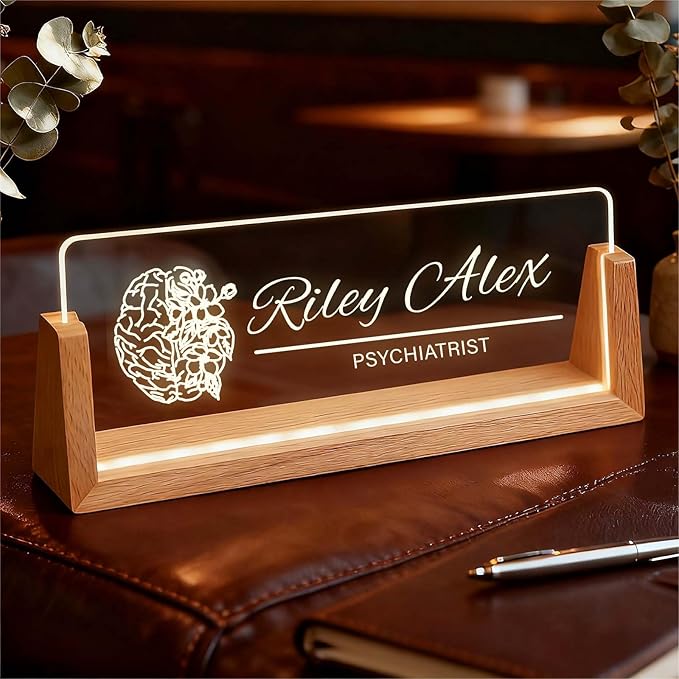 Custom Name Plate for Desk, Personalized Light Up Acrylic Office Sign for by Semyifu