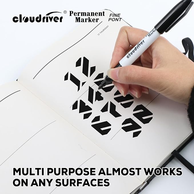 cloudriver Black Permanent Markers Fine Tip, 60 Packs Permanent Markers Bulk - Image 4