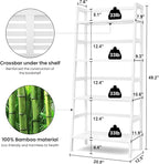 Homykic Ladder Shelf, 4-Tier Bamboo Ladder Bookshelf, 49.2” White Book Shelf - Image 3