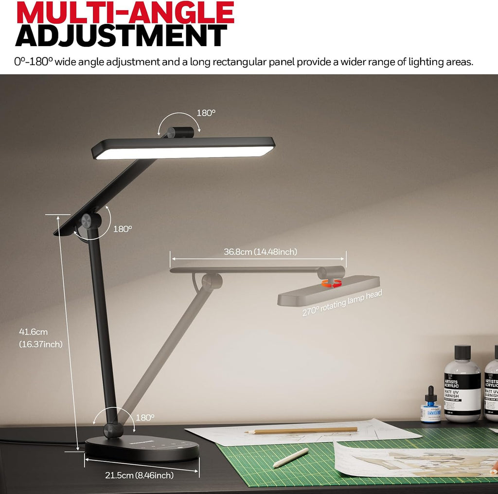 honeywell hwt-h4 led desk lamp, eye-caring, dimmable, auto, side view