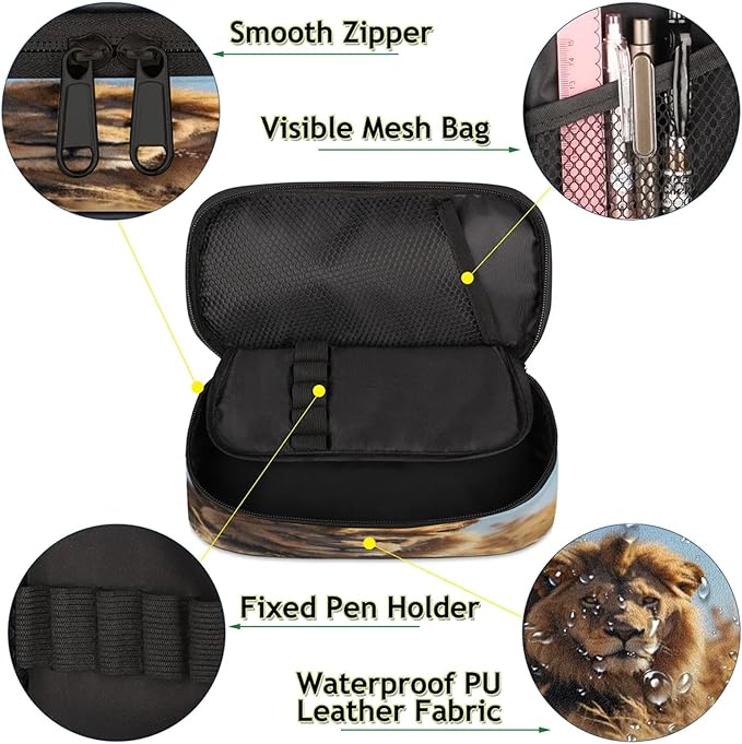 Pardick 3D Lion Pencil Case，Big Capacity Pencil Pouch Coin Pouch Stationery - Image 5