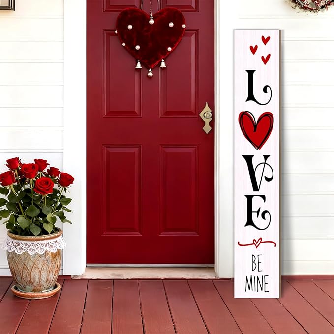 Valentine’s Day Porch Sign 47.2" Wooden “Love Be Mine” Hanging Signs, Romantic by ARTUFAN