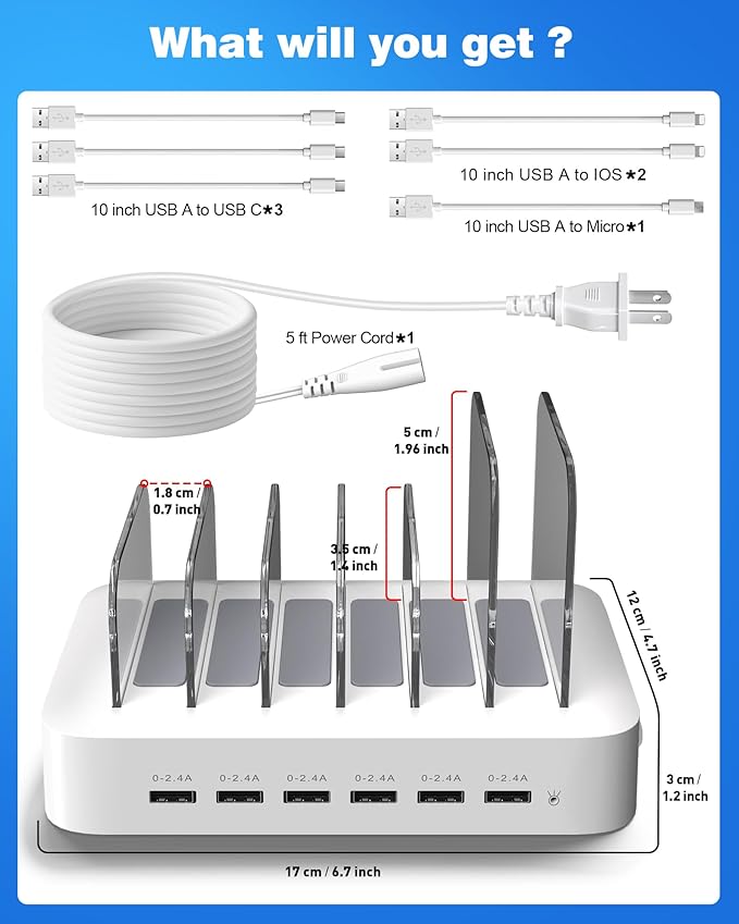 MSTJRY Charging Station for Multiple Devices : 6 Port USB Charger Stations - Image 8