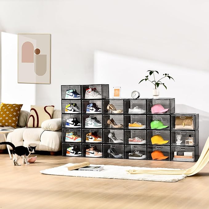 Amllas New Gray 8 Pack Shoe Boxes Stackable, Large Shoe Storage Organizer - Image 2