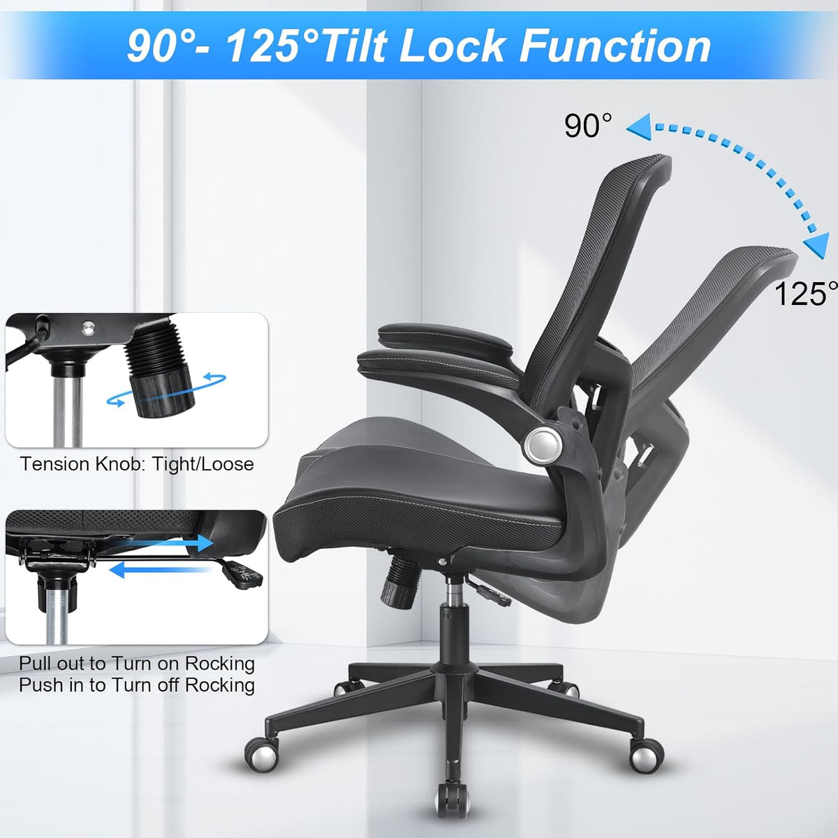 Heavy Duty Office Chair, 400lbs Ergonomic Desk Office Chair for Heavy People, Home Office Desk Chairs with Flip-Up Arms Computer Executive Task Chair with Adjustable Lumbar Support