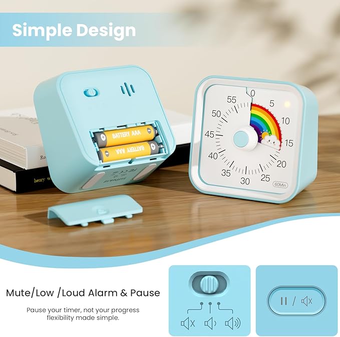 Visual Timer for Kids with Pause Function, Cute Silent Timer with Rainbow for - Image 5