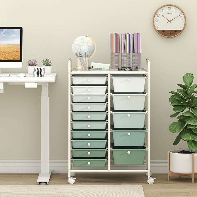 LDAILY 15 Drawer Rolling Storage Cart, Rolling Cart - Image 2