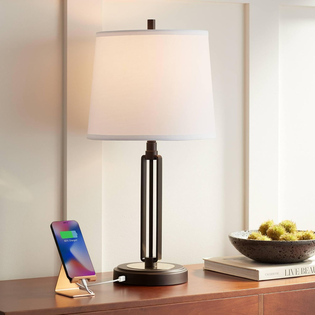 Javier 24 1/2" High Table Lamp USB and Outlet Bronze Brown Plug