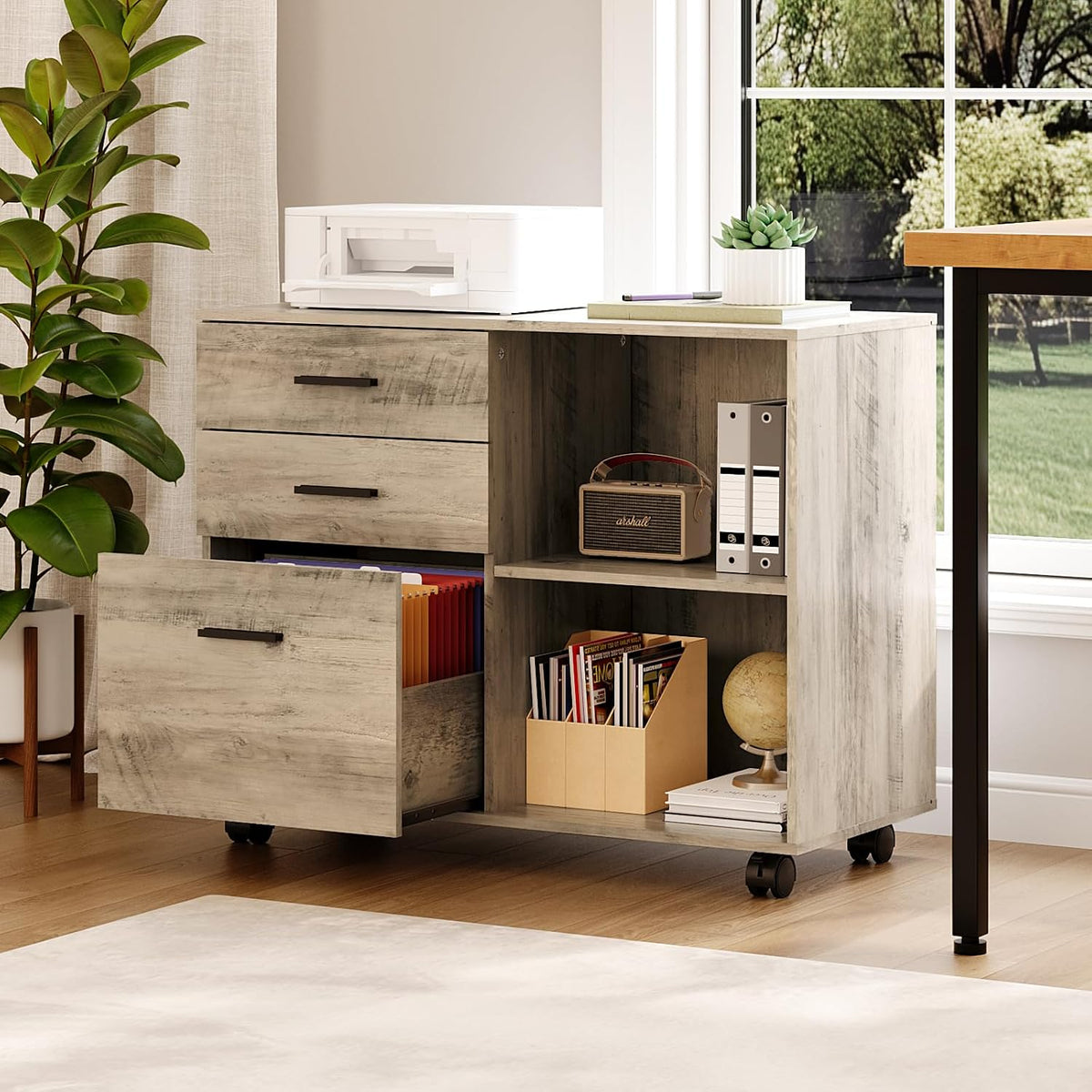 VINGLI 3 Drawer Wood Lateral File Cabinet with Adjustable Shelves & Locki...