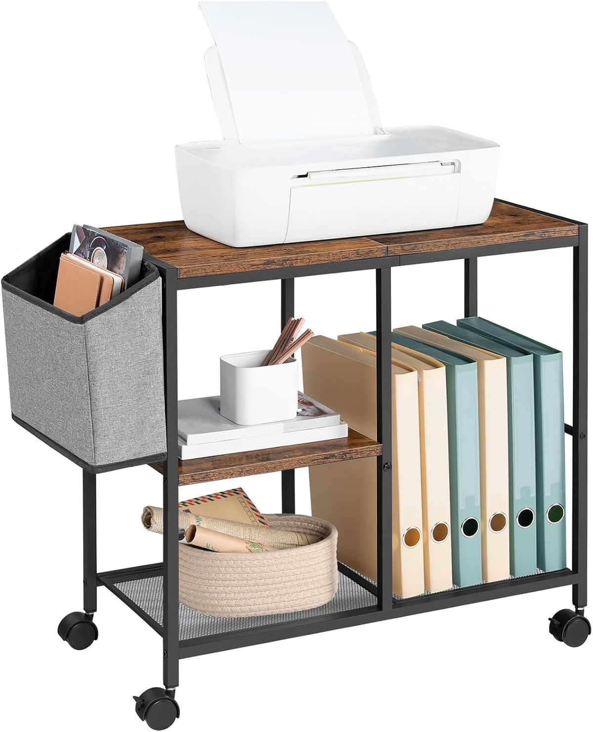 MAHANCRIS Printer Stand with Storage Bag, 3-Tier Mobile Under Desk Printer Ca...