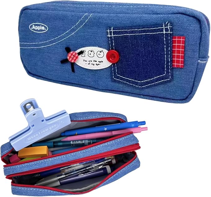 Haumei Canvas Pencil Case Large Capacity, Big Denim Pen Pouch by Unknown