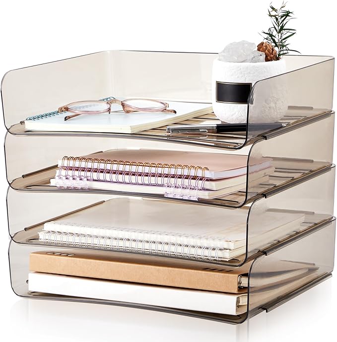 Harloon 4 Tier Acrylic Paper Tray 13 x 9.8 x 3 Inches Stackable Letter Clear by Muasung