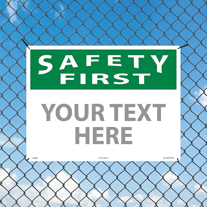 Custom OSHA Style Safety First Sign 18" x 24" Plastic Sign, Customizable "Your - Image 3