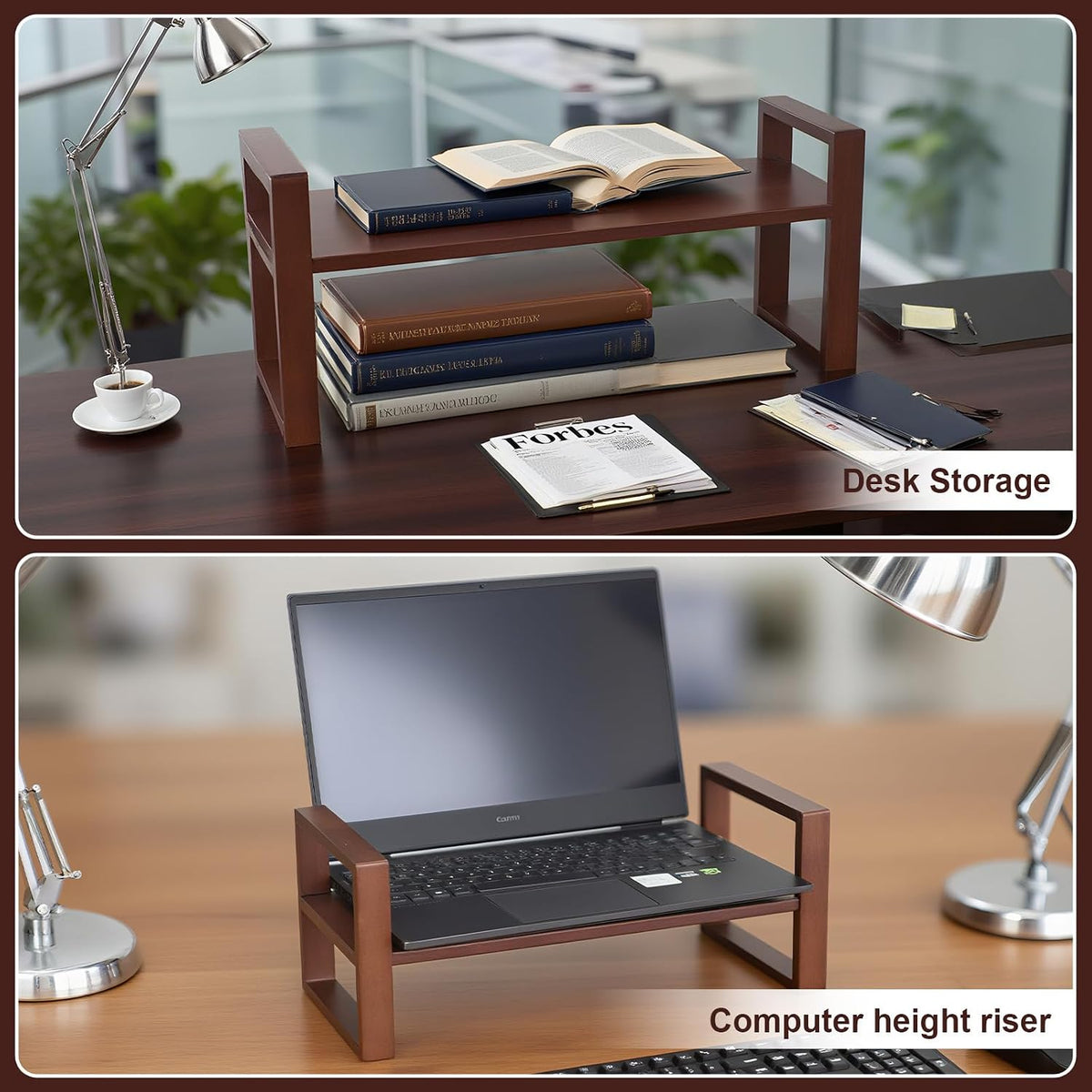 Desk Shelf, 100% Solid Wood Adjustable Desktop Bookshelf, No Tools or Nails R...