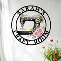Custom Sewing Machine Metal Sign, Personalized Name Flowers Sewing Sign by Unknown