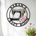 Custom Sewing Machine Metal Sign, Personalized Name Flowers Sewing Sign by Unknown
