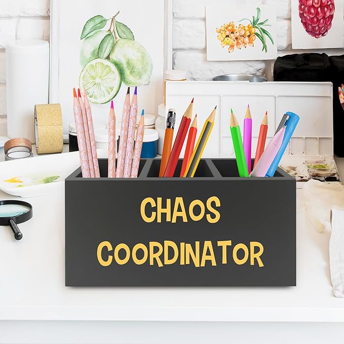 XPH Chaos Coordinator Black Yellow Pen Pencil Holder Organizer - Image 2