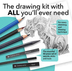 castle art supplies 40 piecedrawing, sketching and charcoal, close-up detail